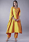 Embroidered Cotton Silk Anarkali Suit in Mustard