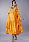 Embroidered Cotton Silk Anarkali Suit in Mustard