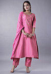 Embroidered Cotton Silk Anarkali Suit in Pink