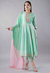 Embroidered Cotton Silk Anarkali Suit in Sea Green