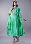 Embroidered Cotton Silk Anarkali Suit in Teal Green
