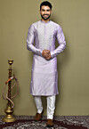 Embroidered Cotton Silk Kurta Set in Light Purple