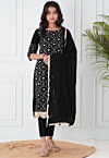 Embroidered Cotton Silk Pakistani Suit in Black