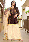 Embroidered Cotton Silk Pakistani Suit in Brown