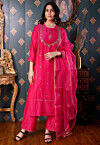 Embroidered Cotton Silk Pakistani Suit in Fuchsia