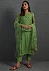 Embroidered Cotton Silk Pakistani Suit in Green