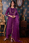 Embroidered Cotton Silk Pakistani Suit in Violet