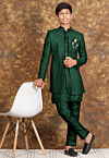 Embroidered Cotton Silk Sherwani in Dark Green