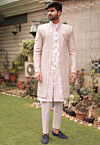 Embroidered Cotton Silk Sherwani in Fawn