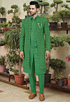 Embroidered Cotton Silk Sherwani in Green