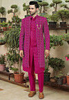 Embroidered Cotton Silk Sherwani in Magenta