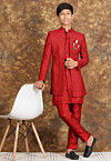 Embroidered Cotton Silk Sherwani in Red