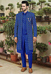 Embroidered Cotton Silk Sherwani in Blue
