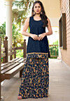 Embroidered Cotton Silk Straight Kurta in Blue