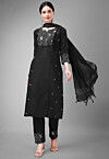 Embroidered Cotton Slub Pakistani Suit in Black