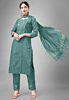 Embroidered Cotton Slub Pakistani Suit in Light Teal Green