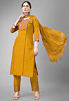 Embroidered Cotton Slub Pakistani Suit in Mustard