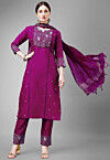 Embroidered Cotton Slub Pakistani Suit in Purple