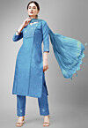 Embroidered Cotton Slub Pakistani Suit in Sky Blue