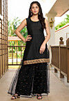 Embroidered Cotton Straight Kurta Set in Black
