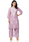 Embroidered Cotton Straight Kurta Set in Pink