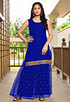 Embroidered Cotton Straight Kurta Set in Royal Blue