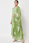 Embroidered Crepe A Line Kurta in Light Green