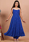Embroidered Crepe A Line Kurta in Royal Blue