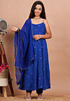 Embroidered Crepe A Line Suit in Royal Blue