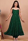Embroidered Crepe Anarkali Kurta Set in Dark Green