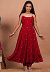 Embroidered Crepe Anarkali Kurta Set in Maroon