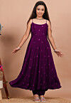 Embroidered Crepe Anarkali Kurta Set in Purple