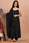 Embroidered Crepe Anarkali Suit in Black