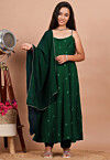 Embroidered Crepe Anarkali Suit in Dark Green