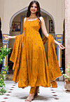 Embroidered Crepe Anarkali Suit in Mustard