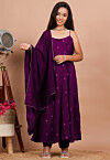Embroidered Crepe Anarkali Suit in Purple
