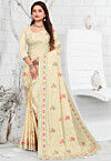 Embroidered Crepe Saree in Cream
