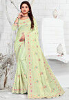 Embroidered Crepe Saree in Light Green