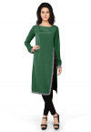 Embroidered Crepe Tunic in Dark Green