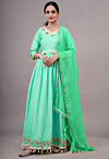 Embroidered Dupion Silk Abaya Style Suit in Light Green