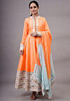 Embroidered Dupion Silk Abaya Style Suit in Mustard