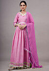 Embroidered Dupion Silk Abaya Style Suit in Pink