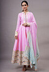 Embroidered Dupion Silk Abaya Style Suit in Pink