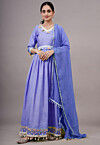 Embroidered Dupion Silk Abaya Style Suit in Purple