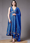 Embroidered Dupion Silk Anarkali Suit in Blue