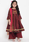 Embroidered Dupion Silk Anarkali Suit in Maroon