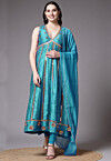 Embroidered Dupion Silk Anarkali Suit in Turquoise