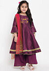 Embroidered Dupion Silk Anarkali Suit in Violet