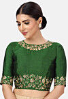 Embroidered Dupion Silk Blouse in Green