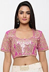 Embroidered Dupion Silk Blouse in Light Pink